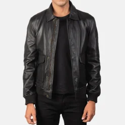 Coffmen Black A2 Leather Bomber Jacket