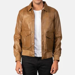 Coffmen Olive Brown A2 Leather Bomber Jacket