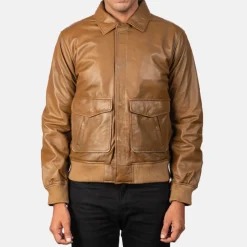 Coffmen Olive Brown A2 Leather Bomber Jacket