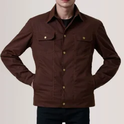 Colberto Brown Waxed Canvas Trucker Jacket