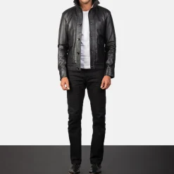 Columbus Black Leather Bomber Jacket