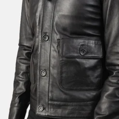 Columbus Black Leather Bomber Jacket