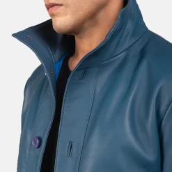 Columbus Blue Leather Bomber Jacket