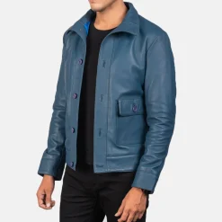 Columbus Blue Leather Bomber Jacket