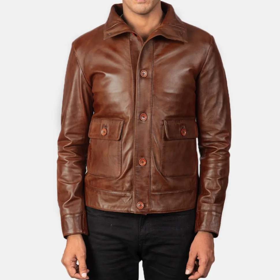Columbus Brown Leather Bomber Jacket