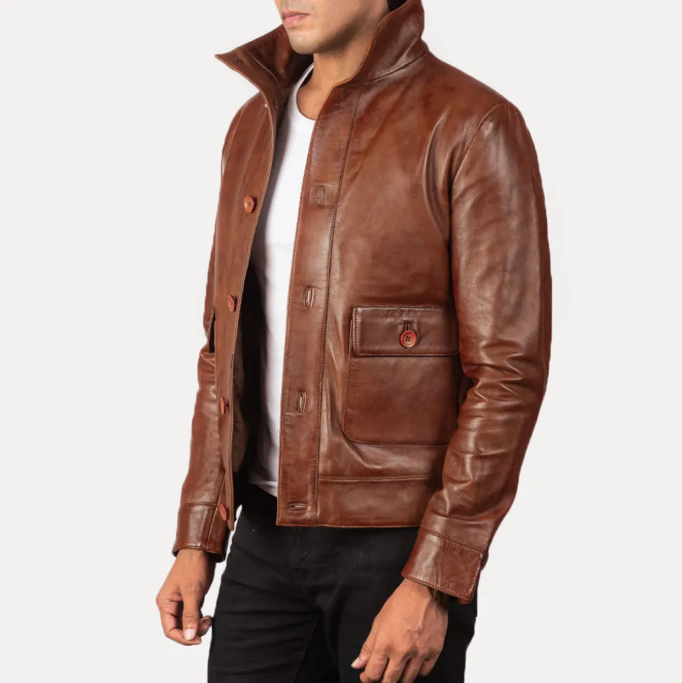 Columbus Brown Leather Bomber Jacket