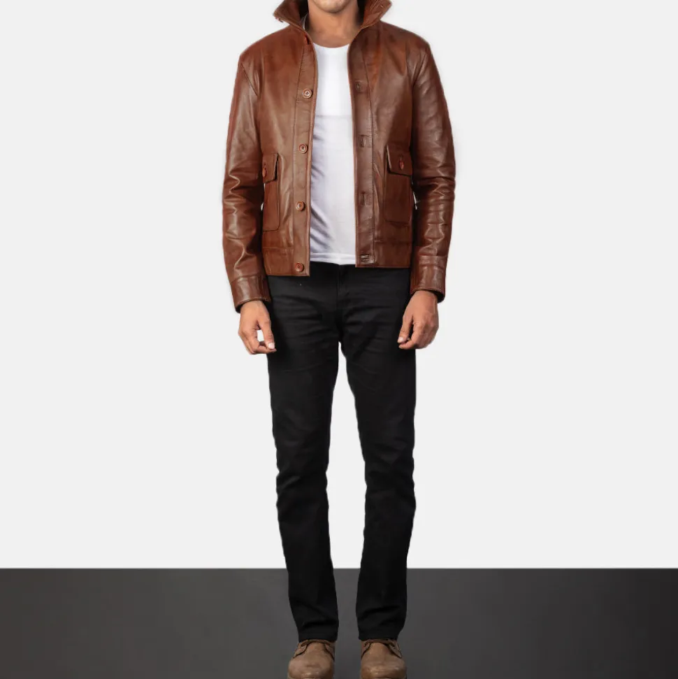 Columbus Brown Leather Bomber Jacket