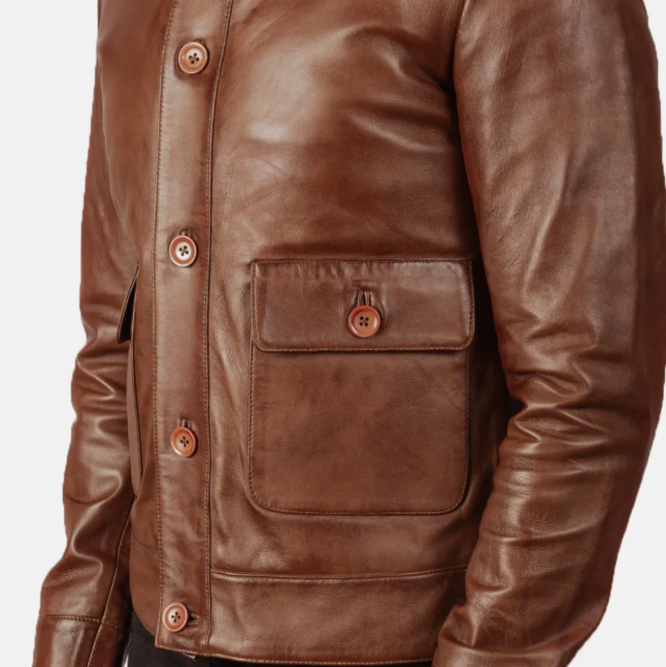 Columbus Brown Leather Bomber Jacket