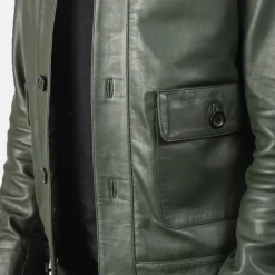Columbus Green Leather Bomber Jacket