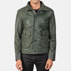 Columbus Green Leather Bomber Jacket