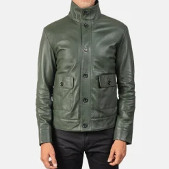 Columbus Green Leather Bomber Jacket