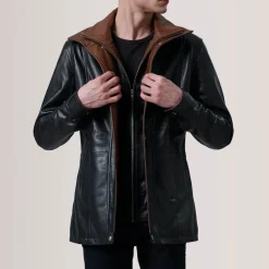 Connor Black Leather Coat