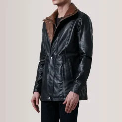 Connor Black Leather Coat