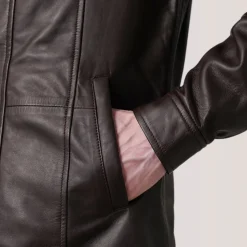 Connor Maroon Leather Coat