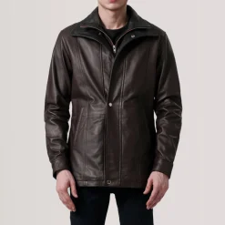 Connor Maroon Leather Coat
