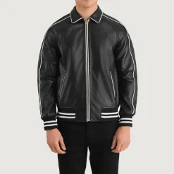 Cooper Black Leather Varsity Jacket