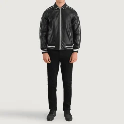 Cooper Black Leather Varsity Jacket