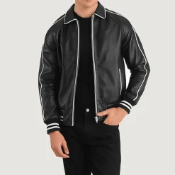 Cooper Black Leather Varsity Jacket
