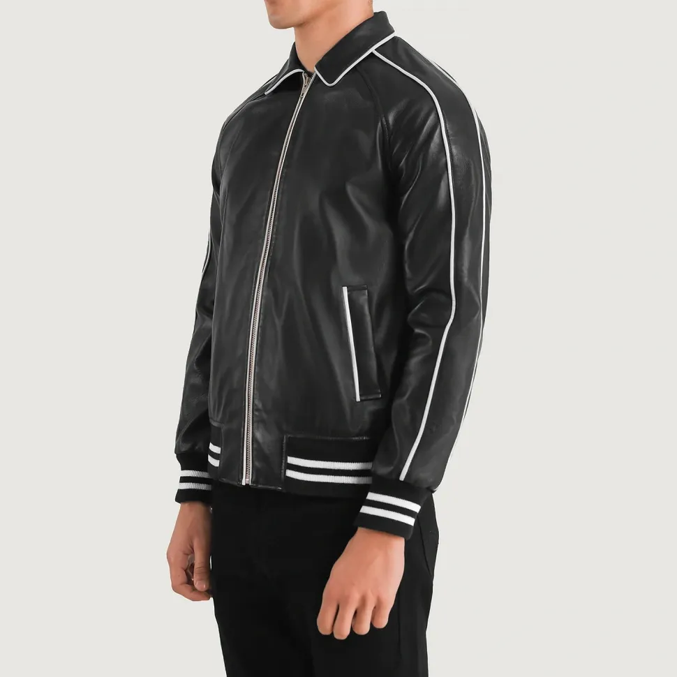 Cooper Black Leather Varsity Jacket