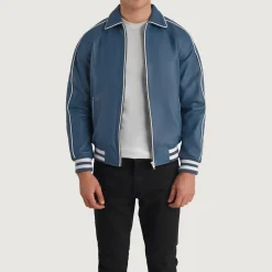 Cooper Blue Leather Varsity Jacket
