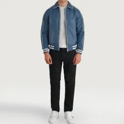 Cooper Blue Leather Varsity Jacket