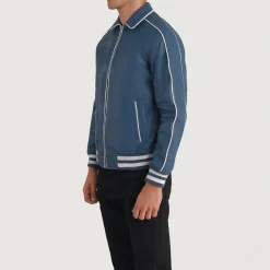 Cooper Blue Leather Varsity Jacket