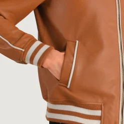 Cooper Tan Brown Leather Varsity Jacket