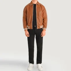 Cooper Tan Brown Leather Varsity Jacket