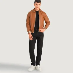 Cooper Tan Brown Leather Varsity Jacket
