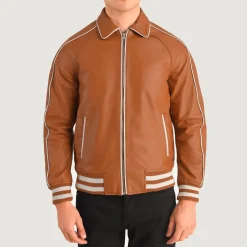 Cooper Tan Brown Leather Varsity Jacket