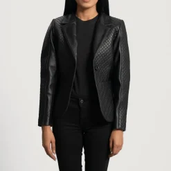 Cora Quilted Black Leather Blazer