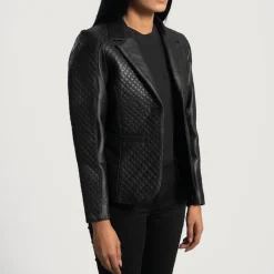Cora Quilted Black Leather Blazer