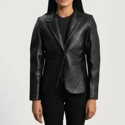 Cora Quilted Black Leather Blazer