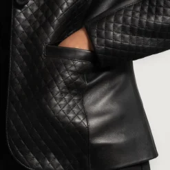 Cora Quilted Black Leather Blazer