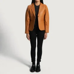 Cora Quilted Brown Leather Blazer