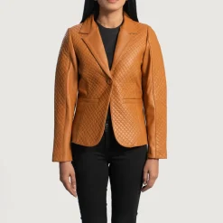 Cora Quilted Brown Leather Blazer