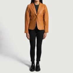 Cora Quilted Brown Leather Blazer