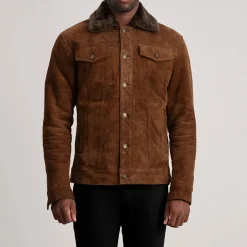 Dallis Brown Suede Shearling Trucker Jacket