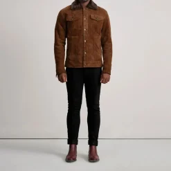 Dallis Brown Suede Shearling Trucker Jacket