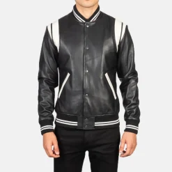 Dantee Black Leather Varsity Jacket