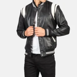Dantee Black Leather Varsity Jacket