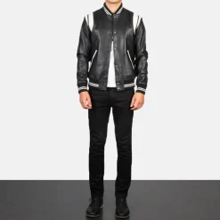 Dantee Black Leather Varsity Jacket