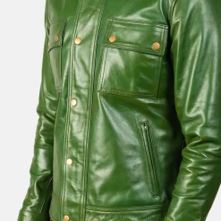 Darren Distressed Green Leather Biker Jacket
