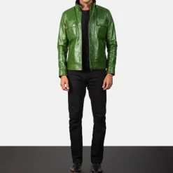 Darren Distressed Green Leather Biker Jacket