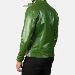 Darren Distressed Green Leather Biker Jacket