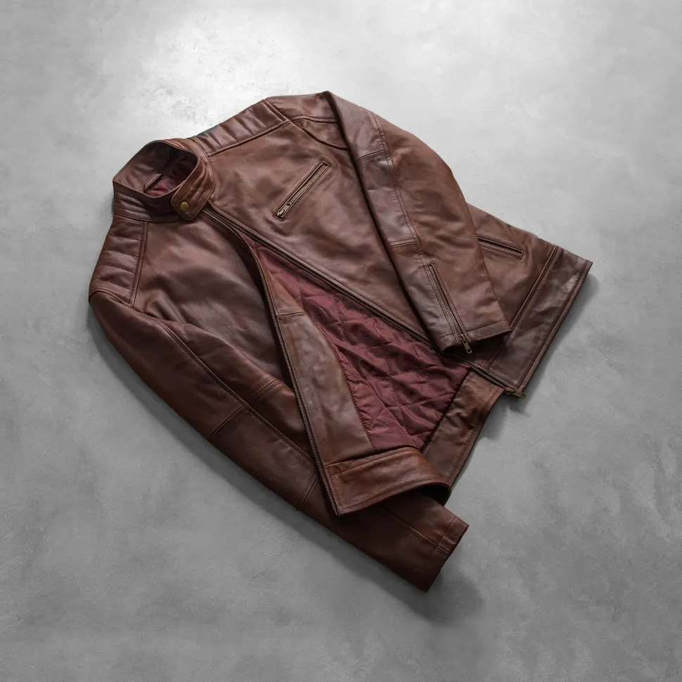 Dean Brown Leather Biker Jacket