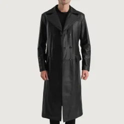 Delmar Black Leather Double Breasted Coat