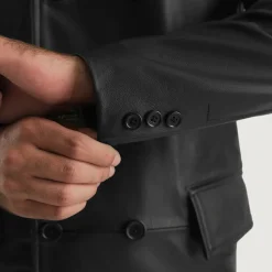 Delmar Black Leather Double Breasted Coat