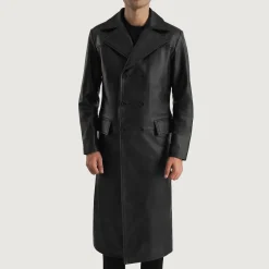 Delmar Black Leather Double Breasted Coat