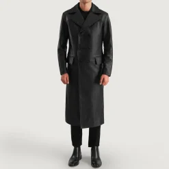 Delmar Black Leather Double Breasted Coat